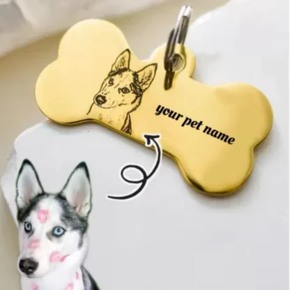 Custom Bone Shaped Dog Keychain with Pet Portrait - Image 2