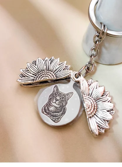 Custom Engraved Sunflower Pet Locket Keychain