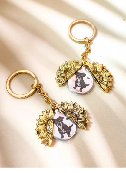 Custom Engraved Sunflower Pet Locket Keychain - Image 9