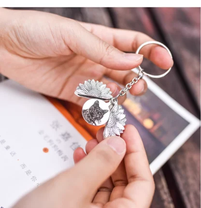 Custom Engraved Sunflower Pet Locket Keychain - Image 10