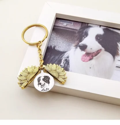 Custom Engraved Sunflower Pet Locket Keychain - Image 11