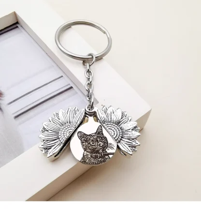 Custom Engraved Sunflower Pet Locket Keychain - Image 2