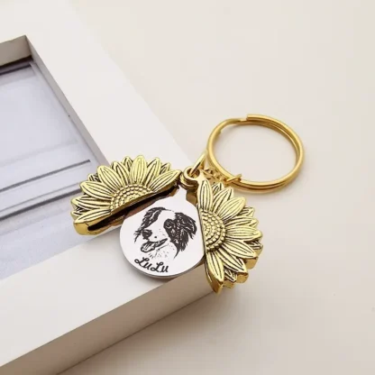 Custom Engraved Sunflower Pet Locket Keychain - Image 4