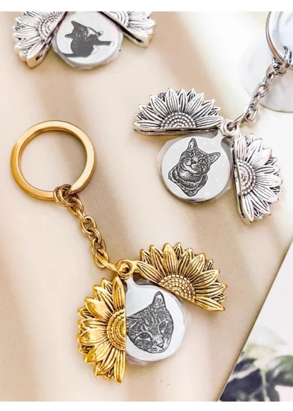 Custom Engraved Sunflower Pet Locket Keychain - Image 6
