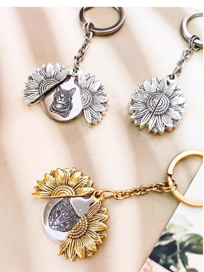 Custom Engraved Sunflower Pet Locket Keychain - Image 7
