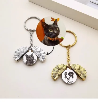 Custom Engraved Sunflower Pet Locket Keychain - Image 8