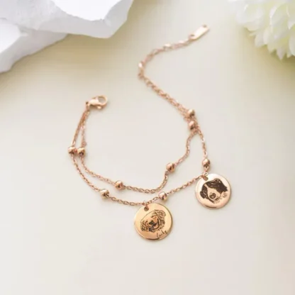 Custom Double Coin Pet Portrait Bracelet